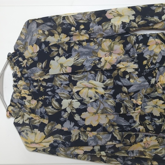 FATE Dark Floral Ruched Bodycon Mini Dress Ruffle Mock Neck Rear Zipper S - Picture 4 of 13